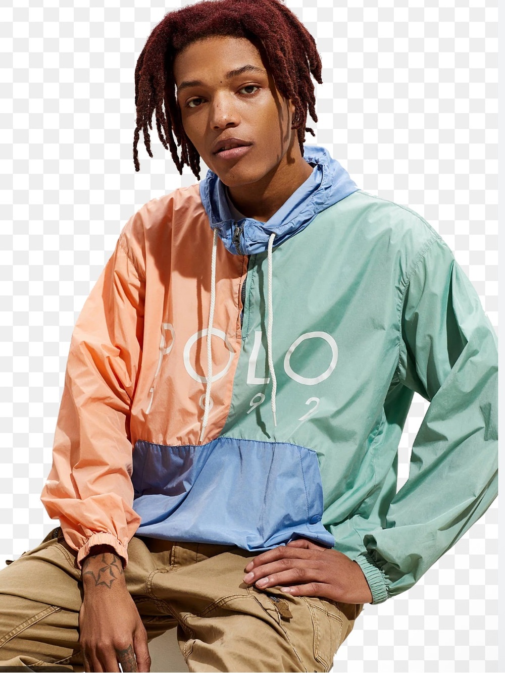Polo by Ralph Lauren 1992 Peach, Mint & Light Blue Colorblock Hooded Windbreaker